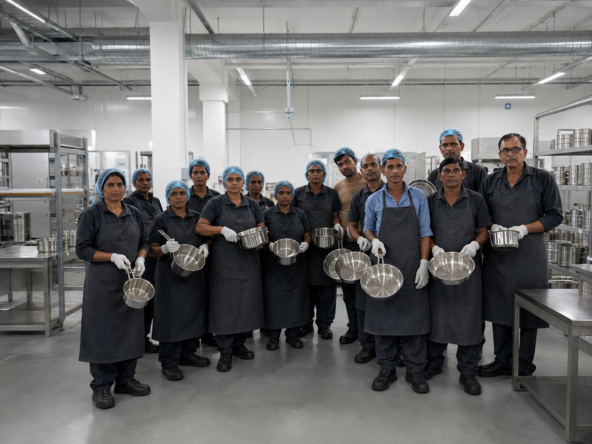 Workers crafting cookware